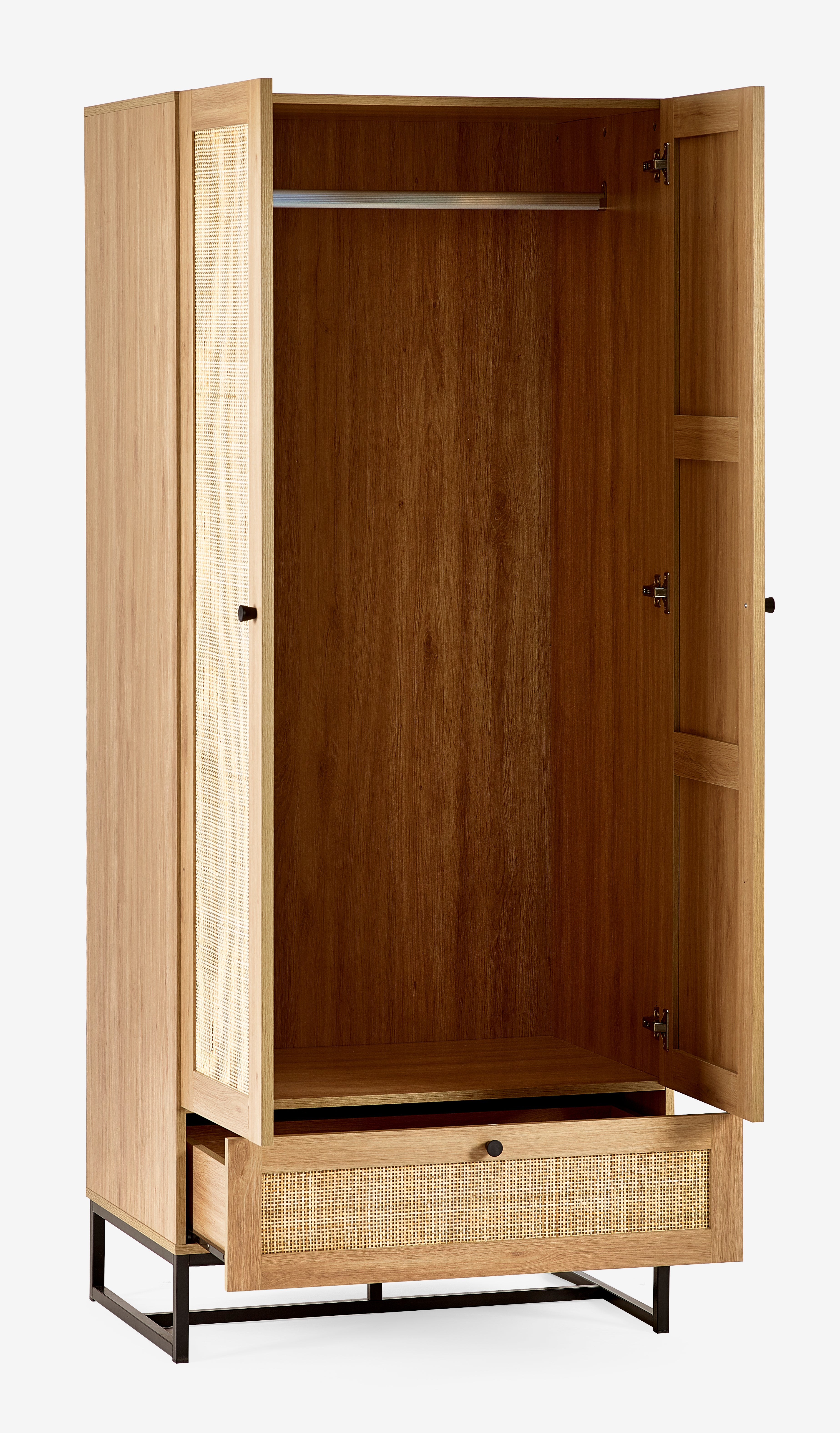 Clermont Oak Wood & Rattan Wardrobe